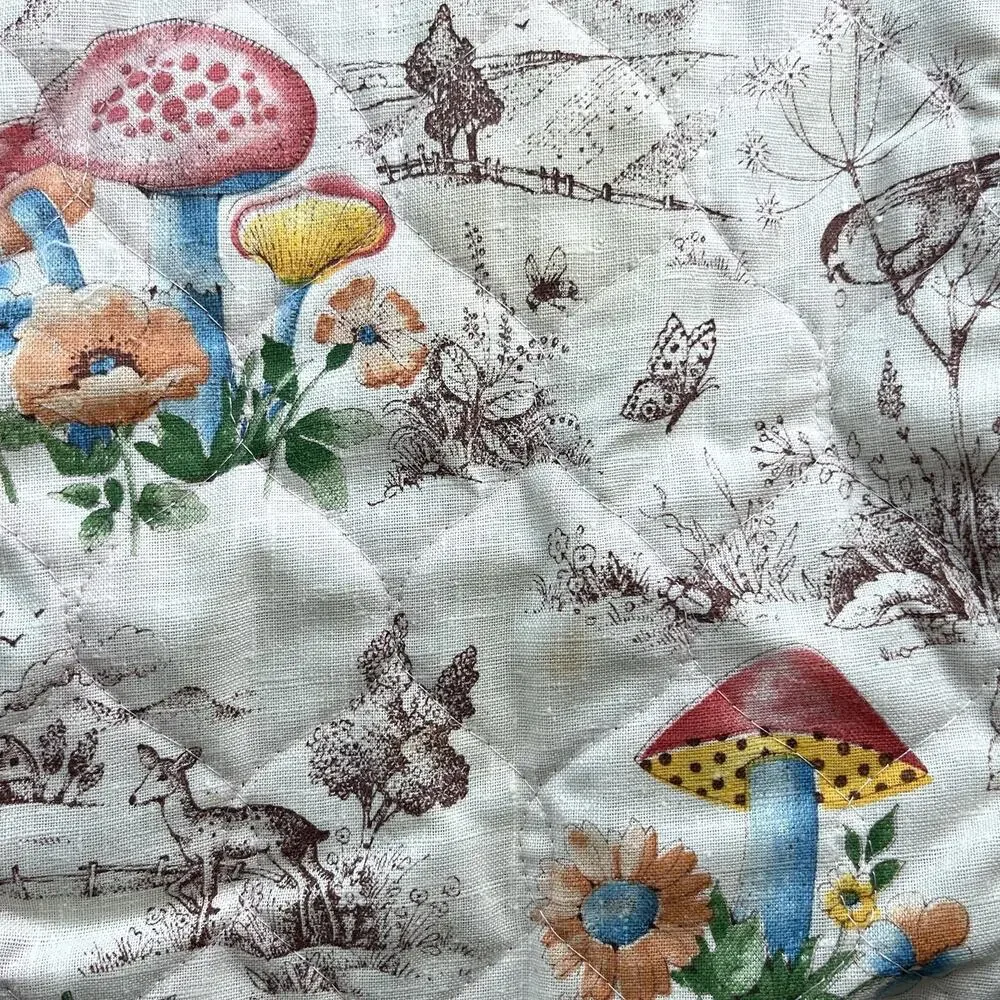 Set of 4 VTG 60s 70s Mushrooms Floral Toile Toaster Cover 2 Placemats 1 Hot Pad
